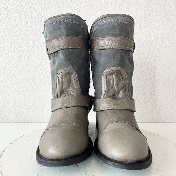 Lane Dustoff Women’s Western Moto Boots Gray Leather Harness Zip Ankle Size 8 - Picture 5 of 12